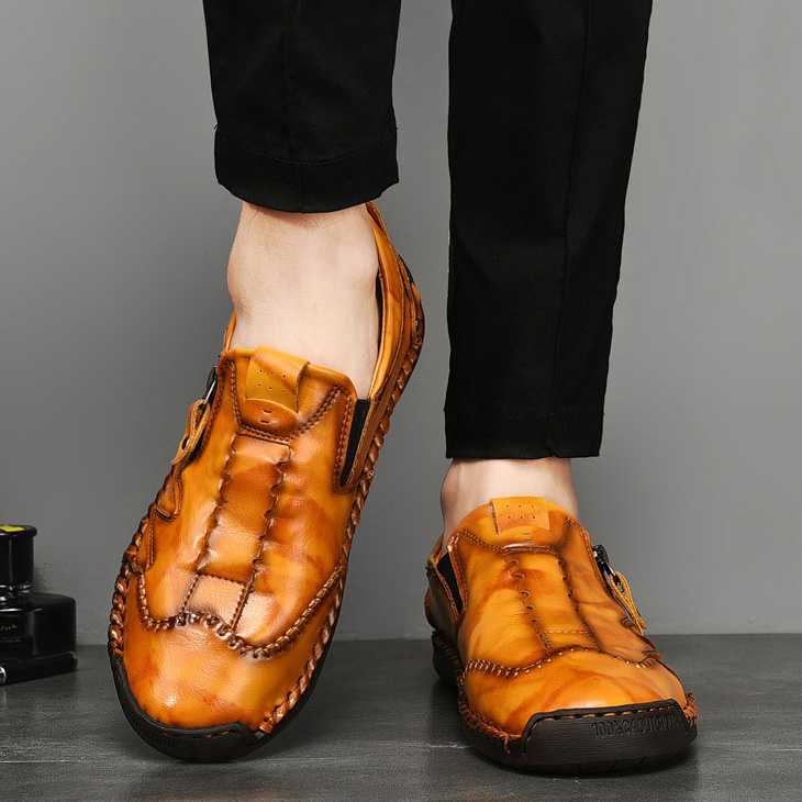 Men's genuine leather non-slip corrective shoes, handmade casual loafers