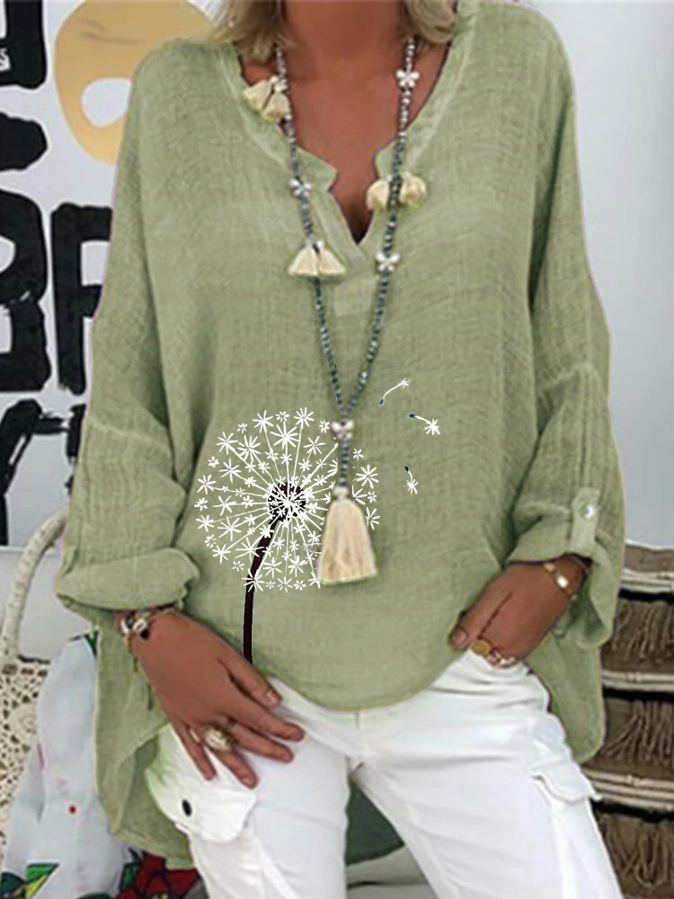 Women's Autumn/Winter V-neck Dandelion Pattern Casual Shirt