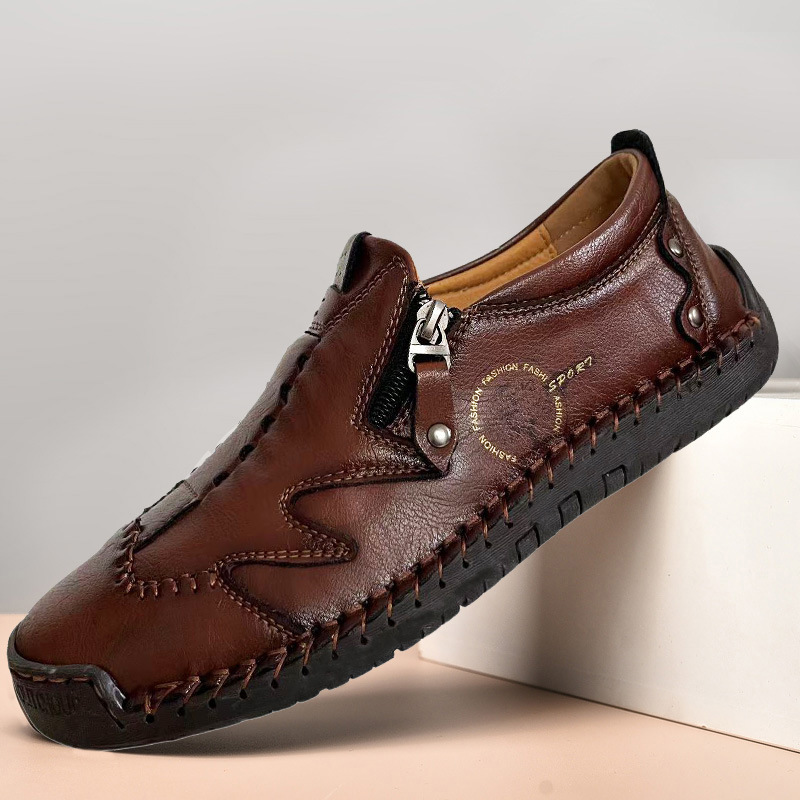 Men's genuine leather non-slip corrective shoes, handmade casual loafers