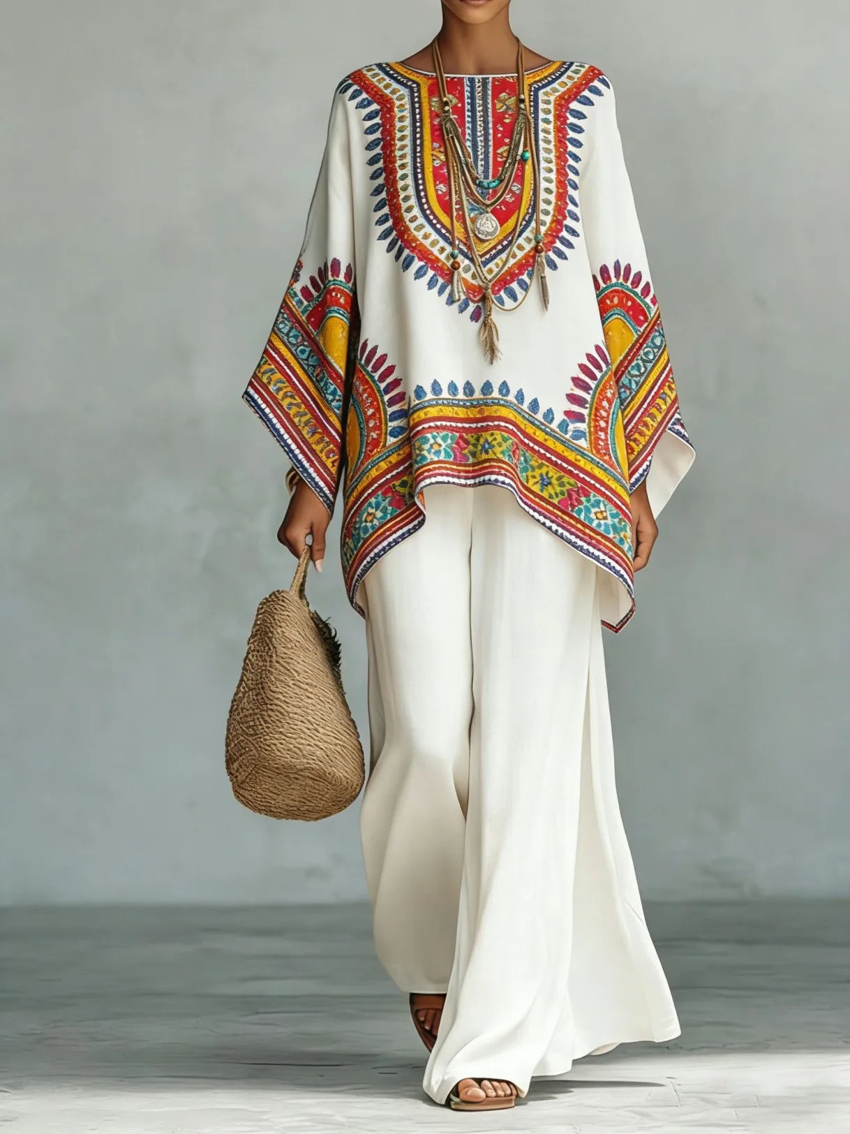 Nomad Two-Piece Set – Oversized Kaftan Top Wide-Leg Trousers