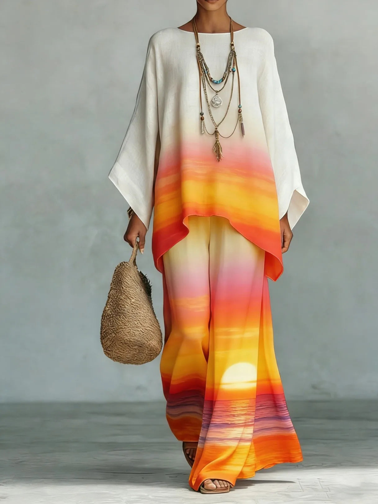 Nomad Two-Piece Set – Oversized Kaftan Top Wide-Leg Trousers