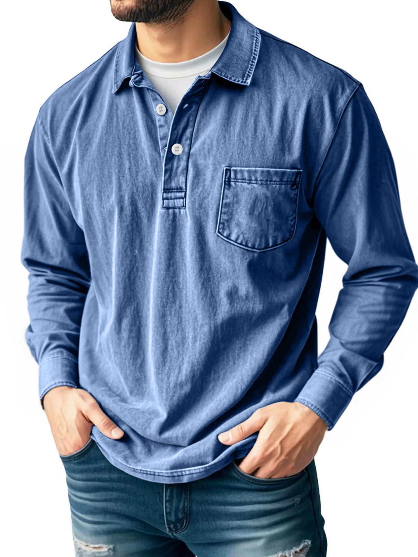 Men’s Vintage Wash Long Sleeve Shirt with Chest Pocket