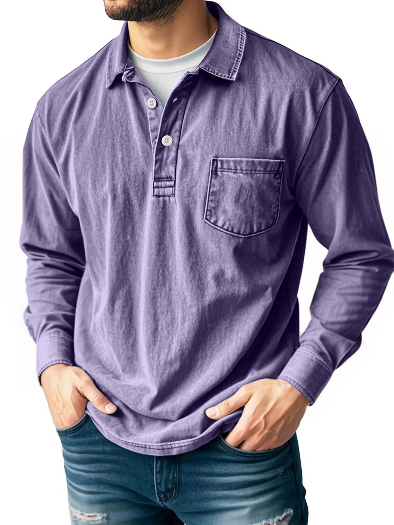Men’s Vintage Wash Long Sleeve Shirt with Chest Pocket