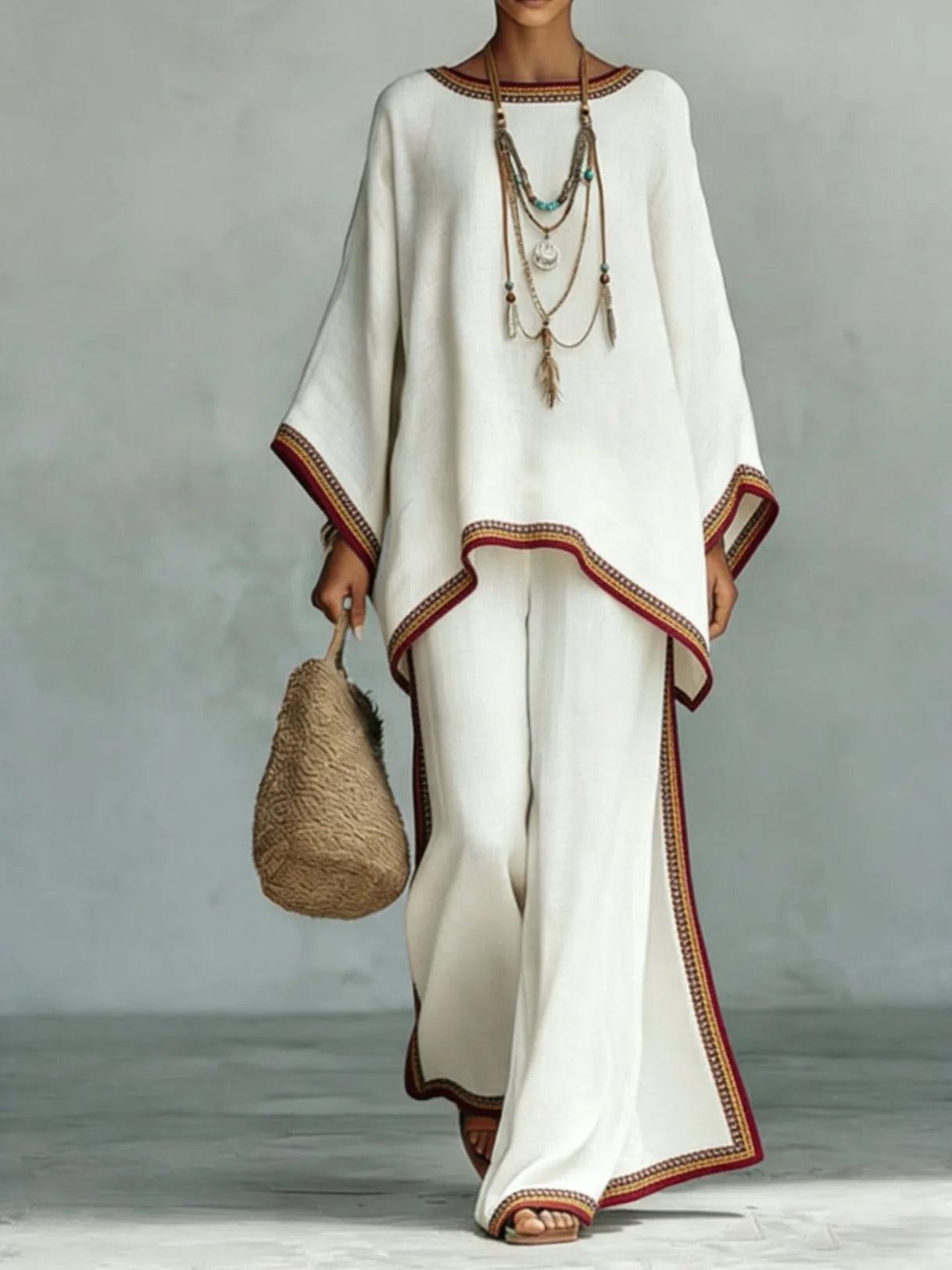 Nomad Two-Piece Set – Oversized Kaftan Top Wide-Leg Trousers