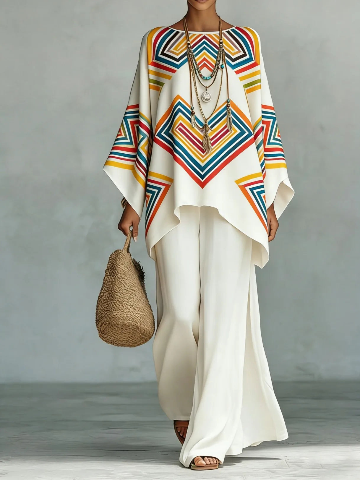 Nomad Two-Piece Set – Oversized Kaftan Top Wide-Leg Trousers