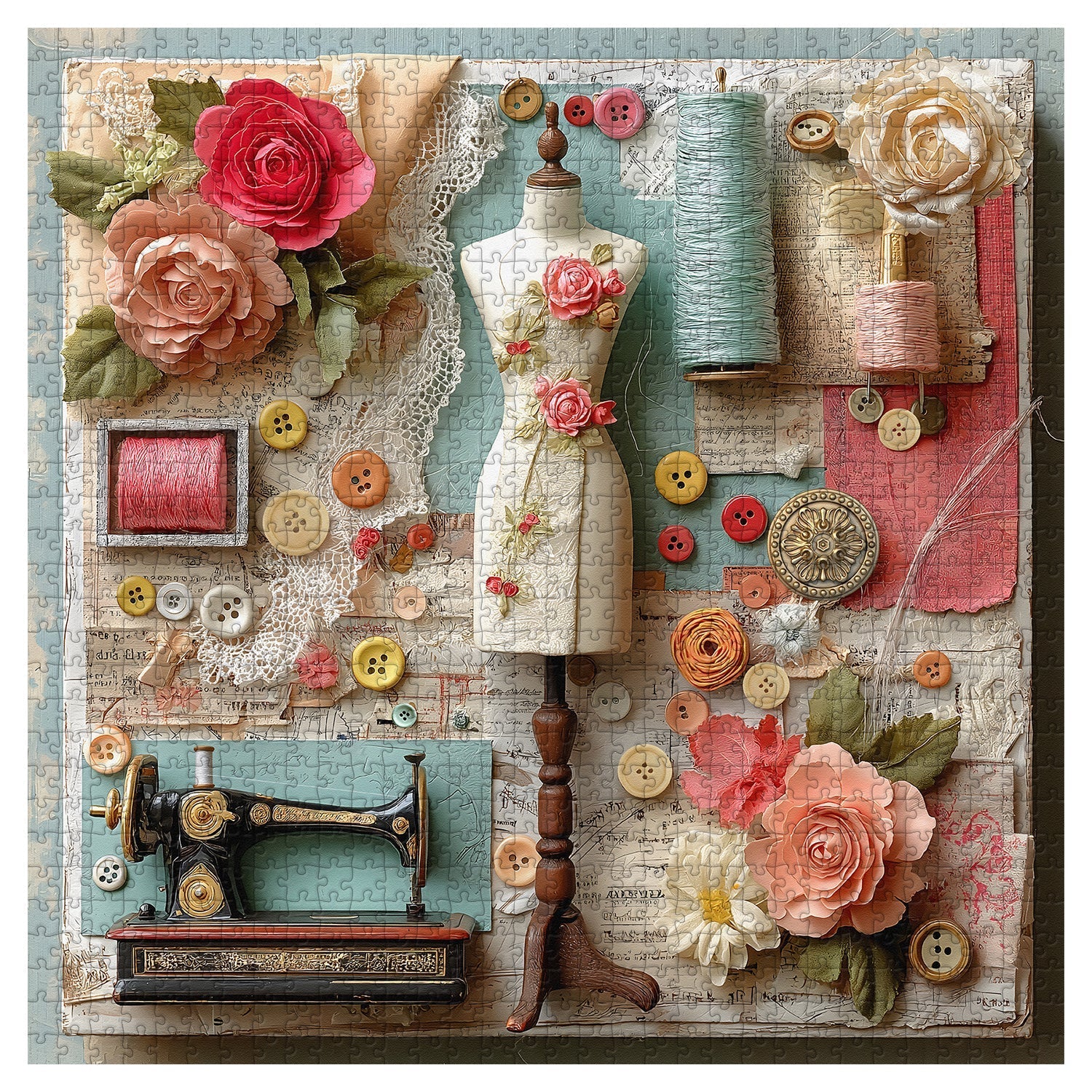 Floral Sewing Atelier | 1000-Piece Wooden Jigsaw Puzzle