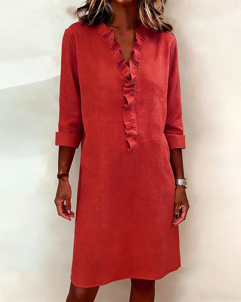 Dorelle Linen-Blend Ruffle Shift Dress