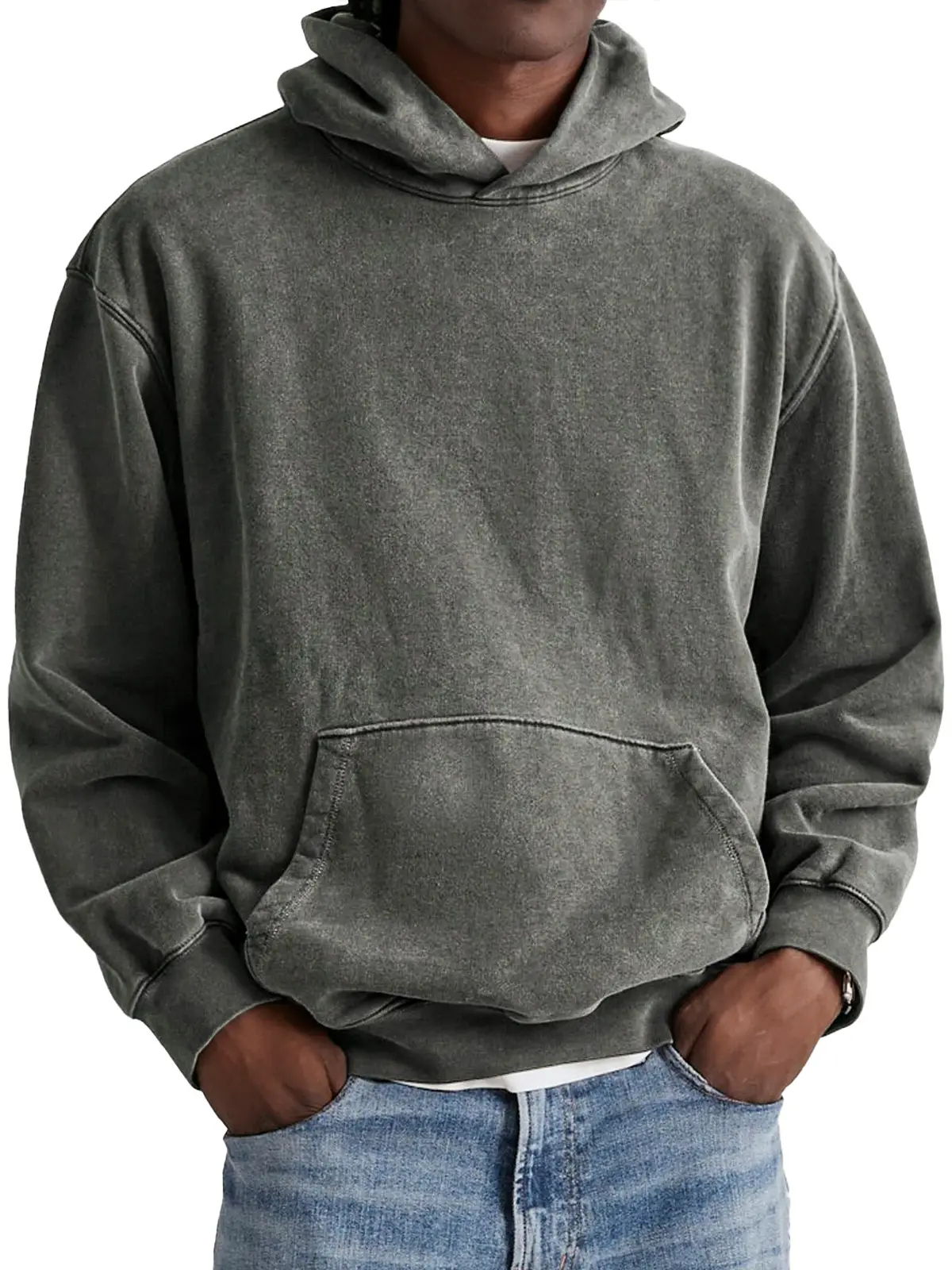 🔥Today 70% off🔥 Men's Retro 100% Cotton Hooded Distressed Washed Solid Color Sweatshirt