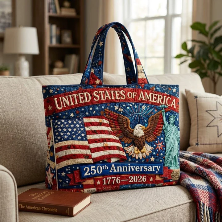 Patriotic Patchwork Quilted Tote Bag