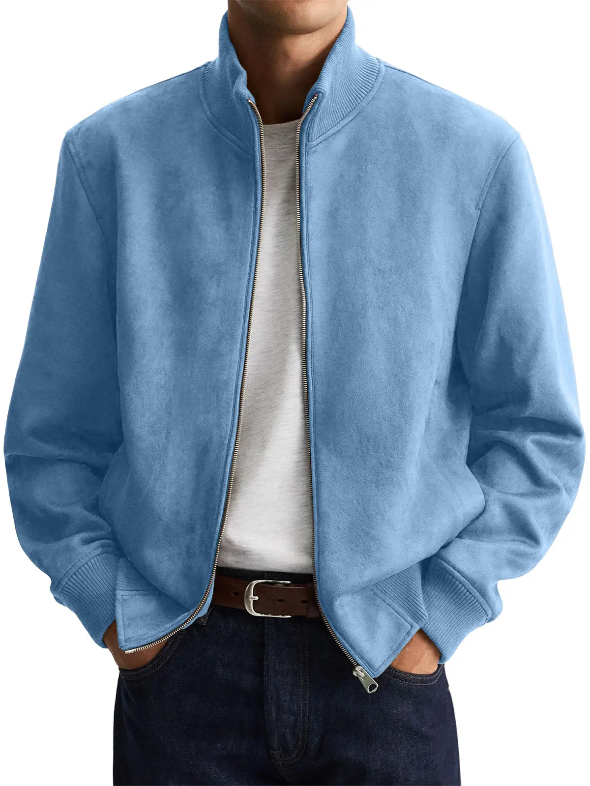 🔥Today 70% off🔥 Men's Suede Stand Collar Zip-Up Jacket