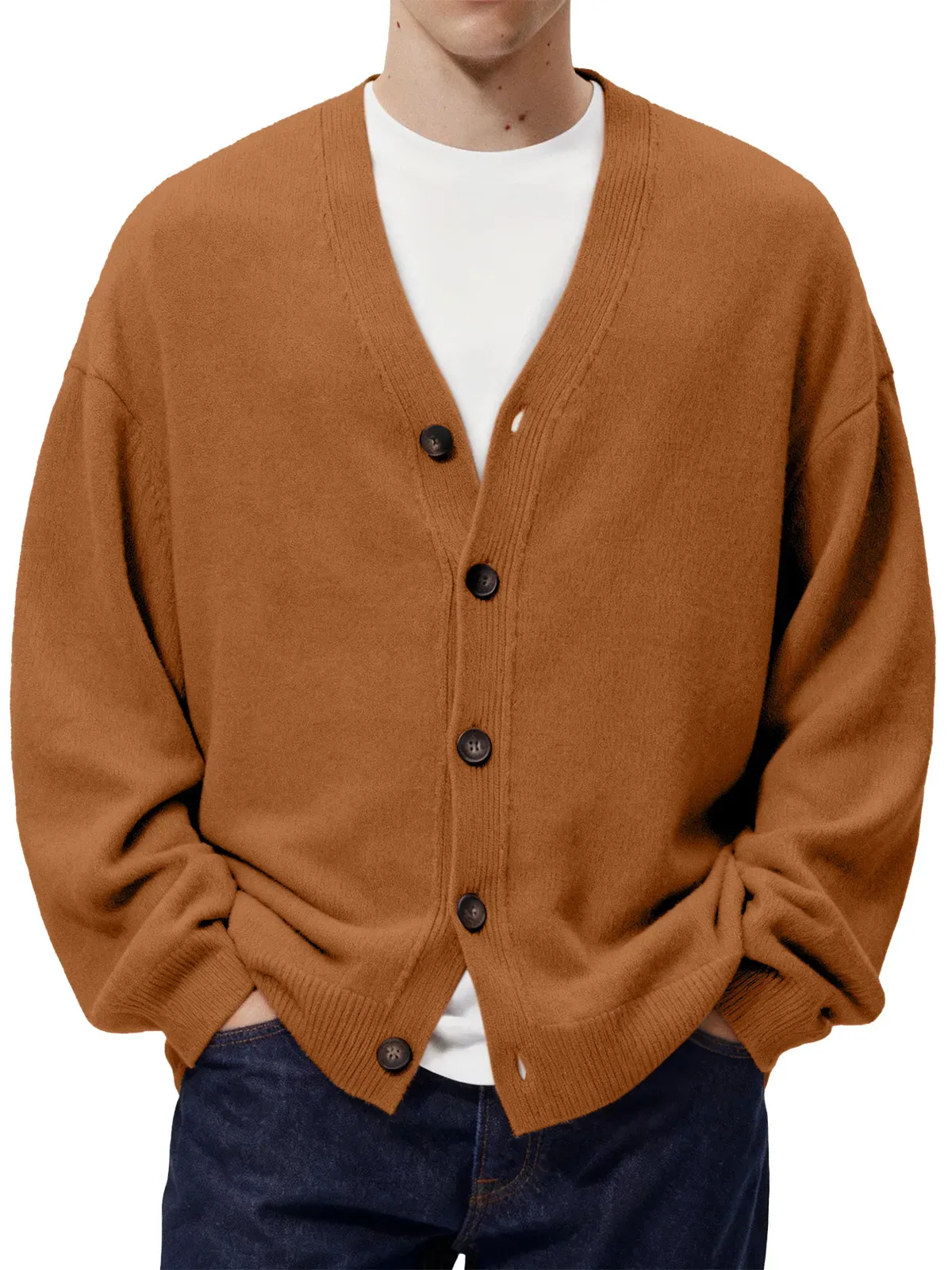 Men's Casual Loose Single Breasted Knitted Cashmere Sweater Jacket