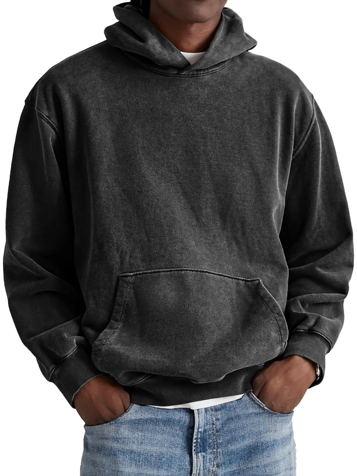 🔥Today 70% off🔥 Men's Retro 100% Cotton Hooded Distressed Washed Solid Color Sweatshirt
