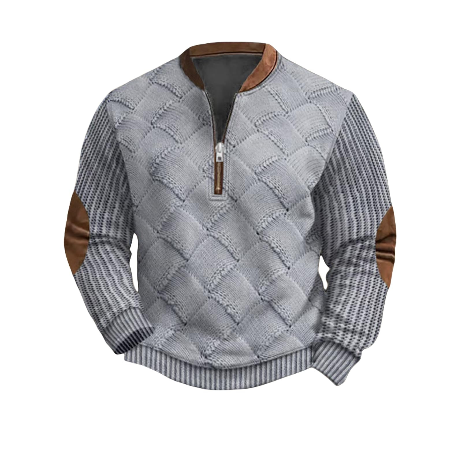 Men's Vintage Country Western Cashmere Wool Print Zipper Stand Collar Casual Sweatshirt