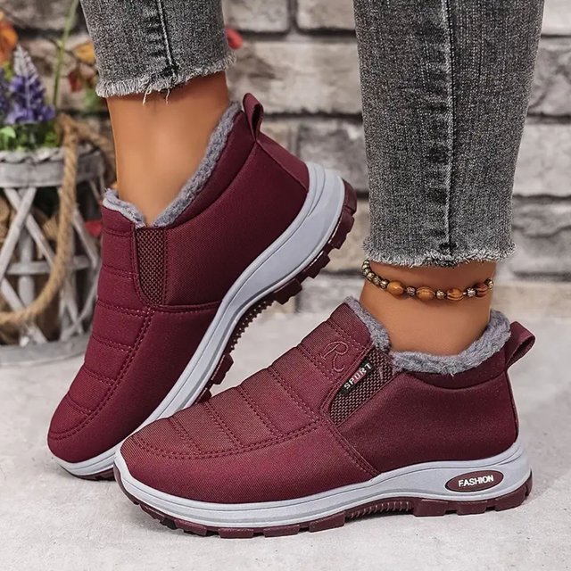Women's Warm Sheepskin-Lined Boots Ladies Winter Ankle Slip on Short