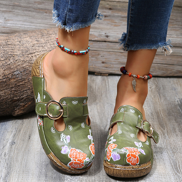 😍Last Day 50% OFF😍-Women's Slingbacks Floral Round Toe Wedge Orthopedics Sandals