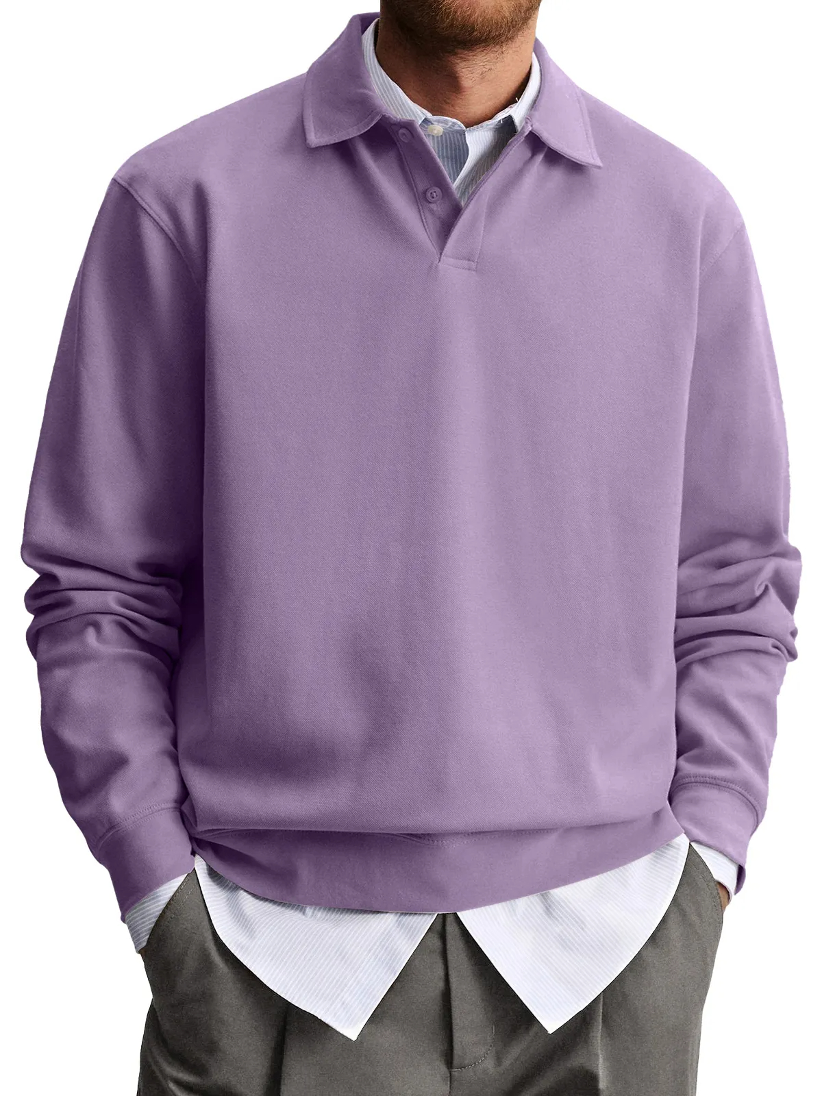 Men's Casual Lapel Comfortable Solid Color Polo Sweatshirt