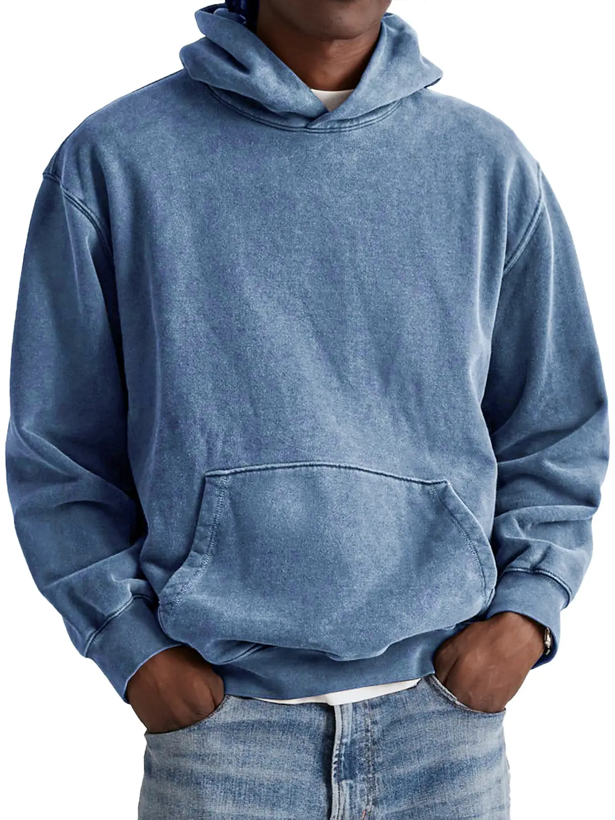 🔥Today 70% off🔥 Men's Retro 100% Cotton Hooded Distressed Washed Solid Color Sweatshirt