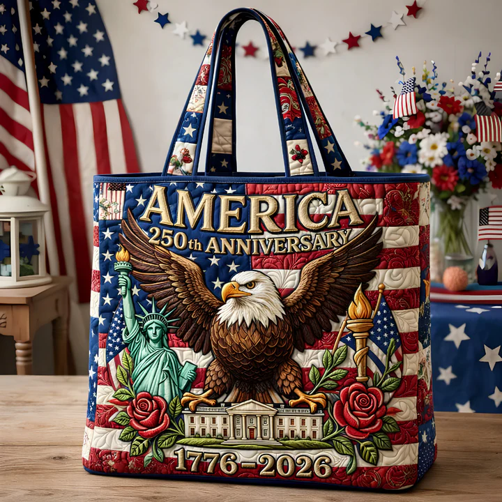 Patriotic Patchwork Quilted Tote Bag