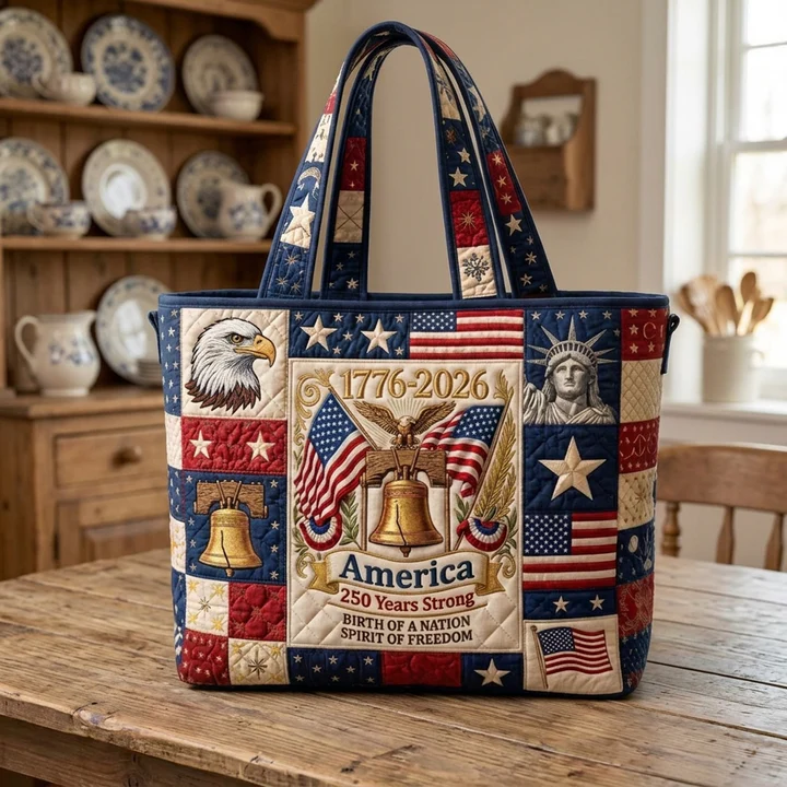 Patriotic Patchwork Quilted Tote Bag