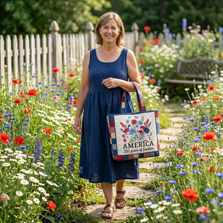 Patriotic Patchwork Quilted Tote Bag
