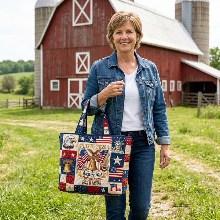 Patriotic Patchwork Quilted Tote Bag
