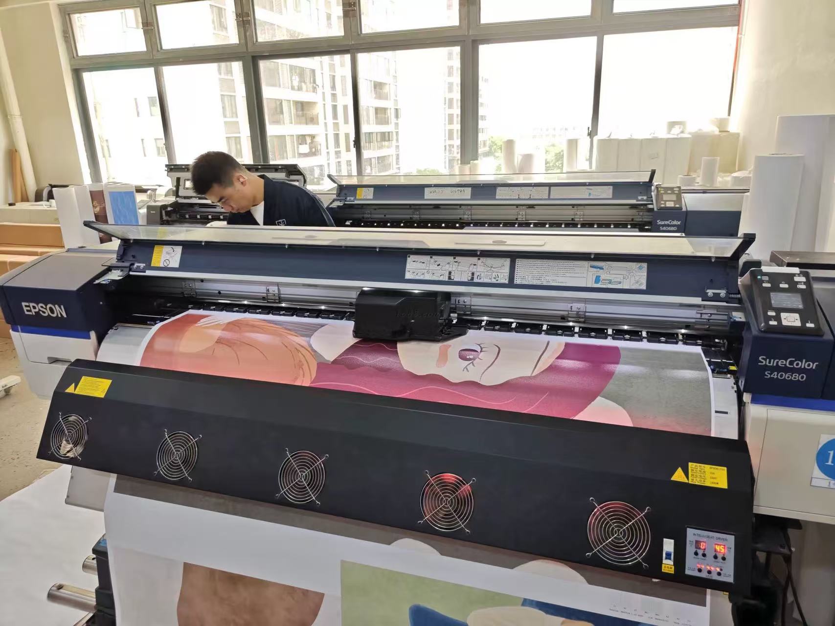 Epson SureColor S40680 wide-format printer photographed in the production workshop