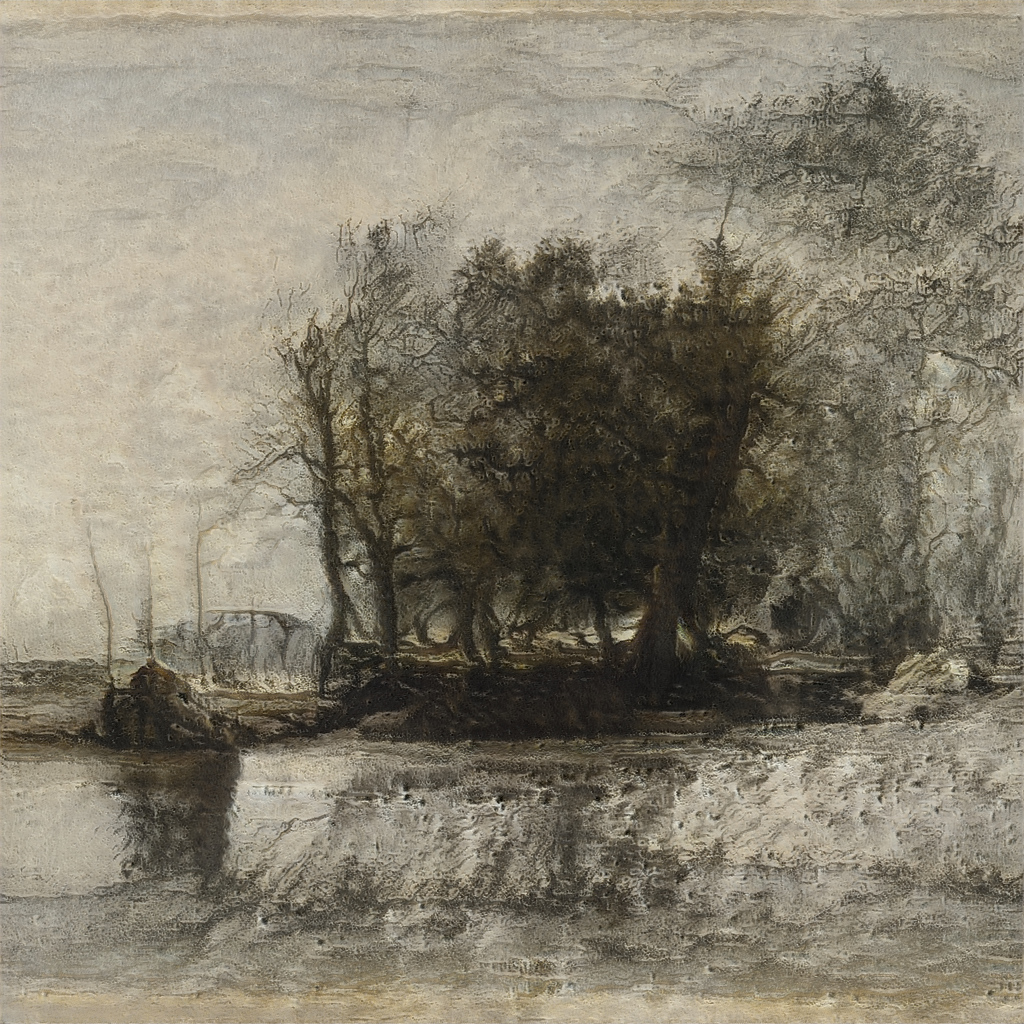 Alternative landscape from the same review set with a compact dark group of trees