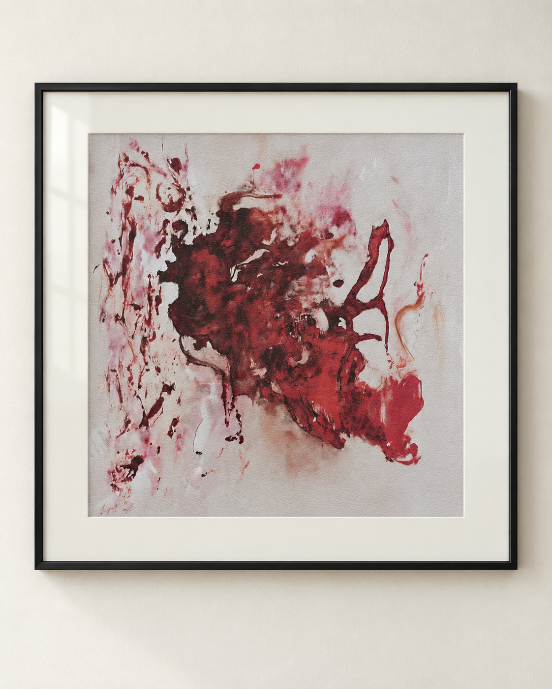 Real Whispart physical proof with red forms inside a light mat and black frame