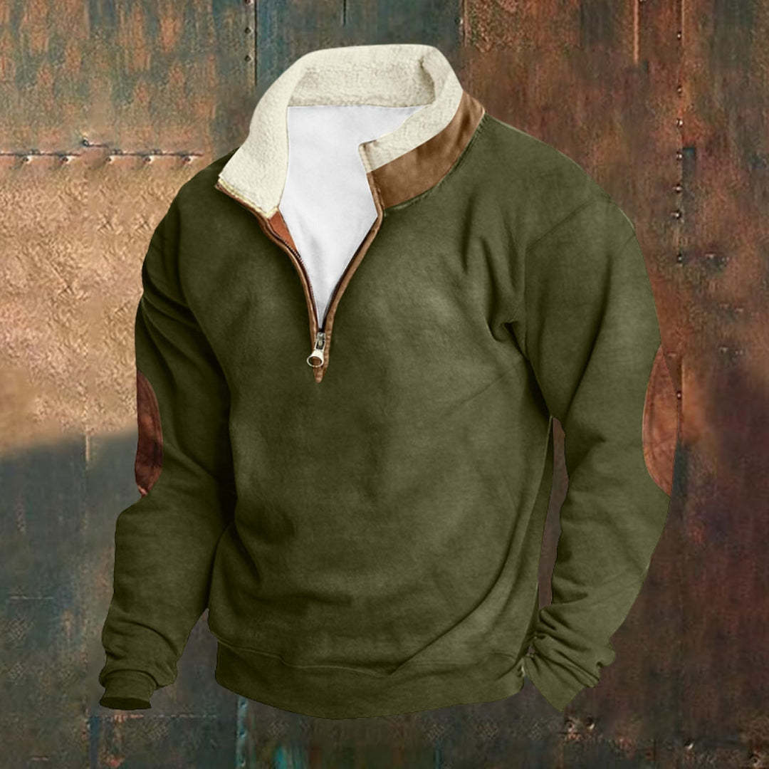 Men's Outdoor Vintage Stand Collar Long Sleeve Cashmere Sweatshirt