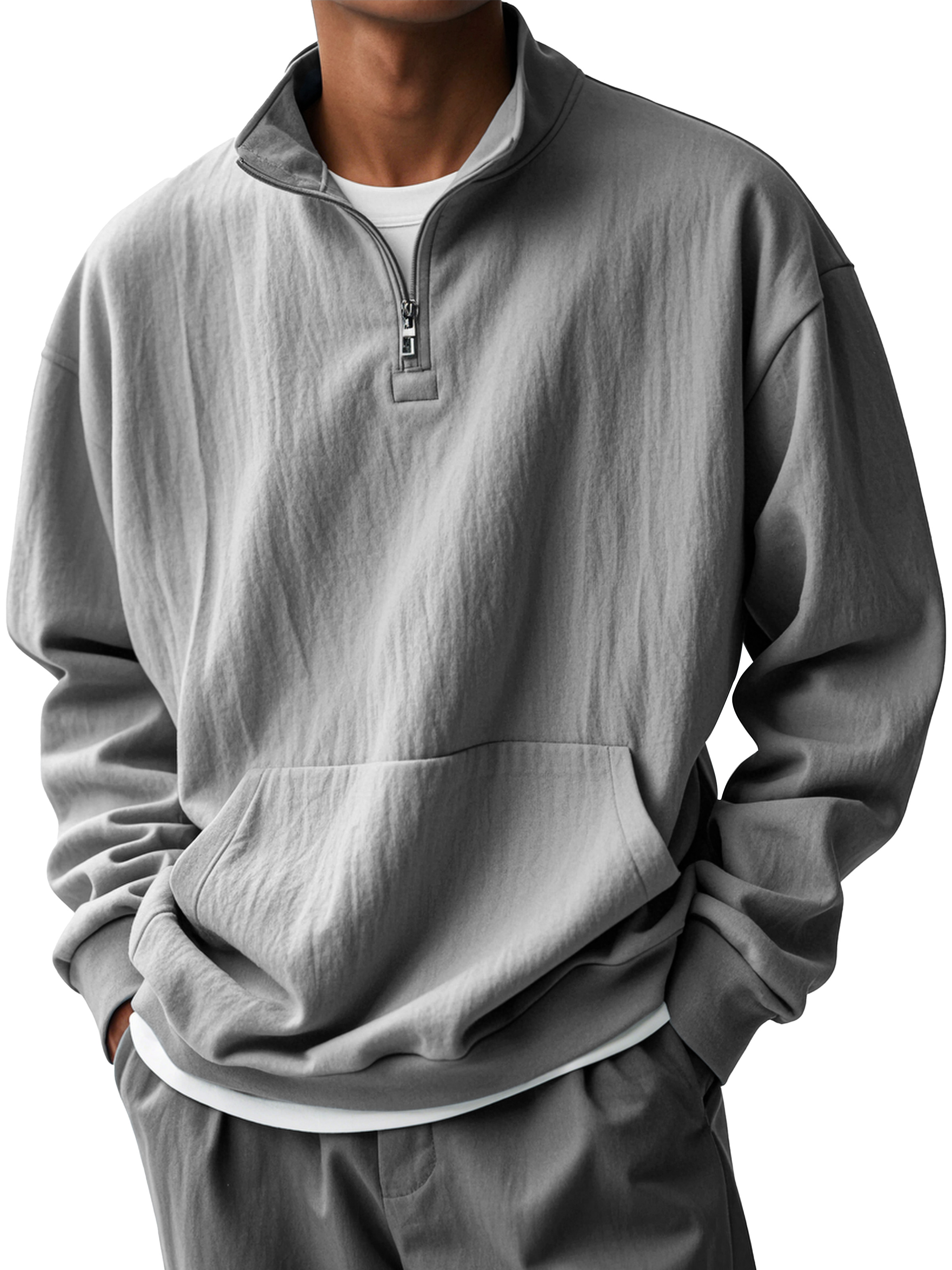 Men's Fashionable Half-Zip Pocket Stand Collar Sweatshirt