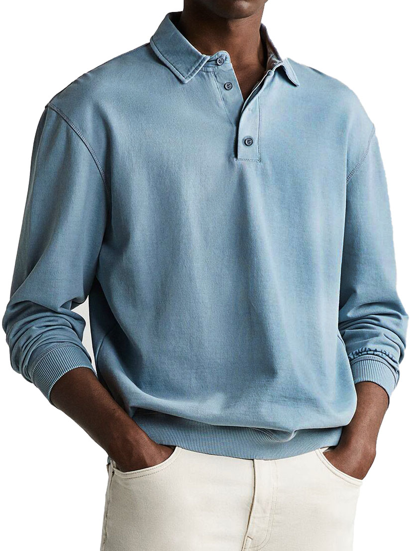 Black Friday Early Bird Sale 💥 - Men's Retro Distressed Comfortable Long Sleeve Lapel Polo Shirt