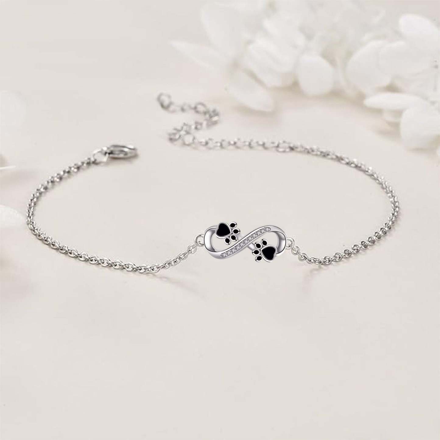 Infinite Symbol Pendant Pet Paw Bracelet with Zirconia