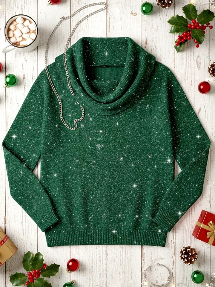 🎅 Christmas Preview Specials🎄 Women's Elegant Solid Color Loose Shiny Sweater