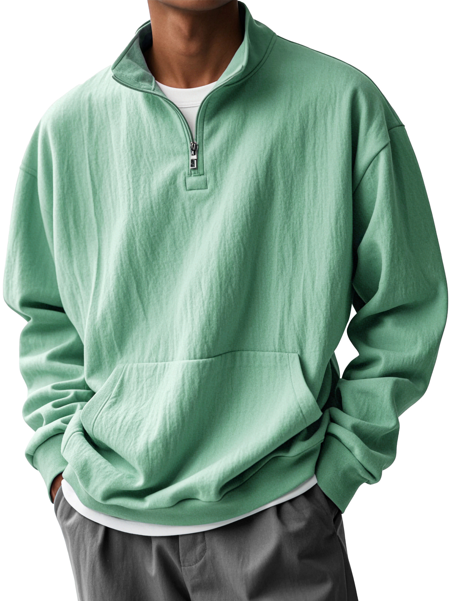 Men's Fashionable Half-Zip Pocket Stand Collar Sweatshirt