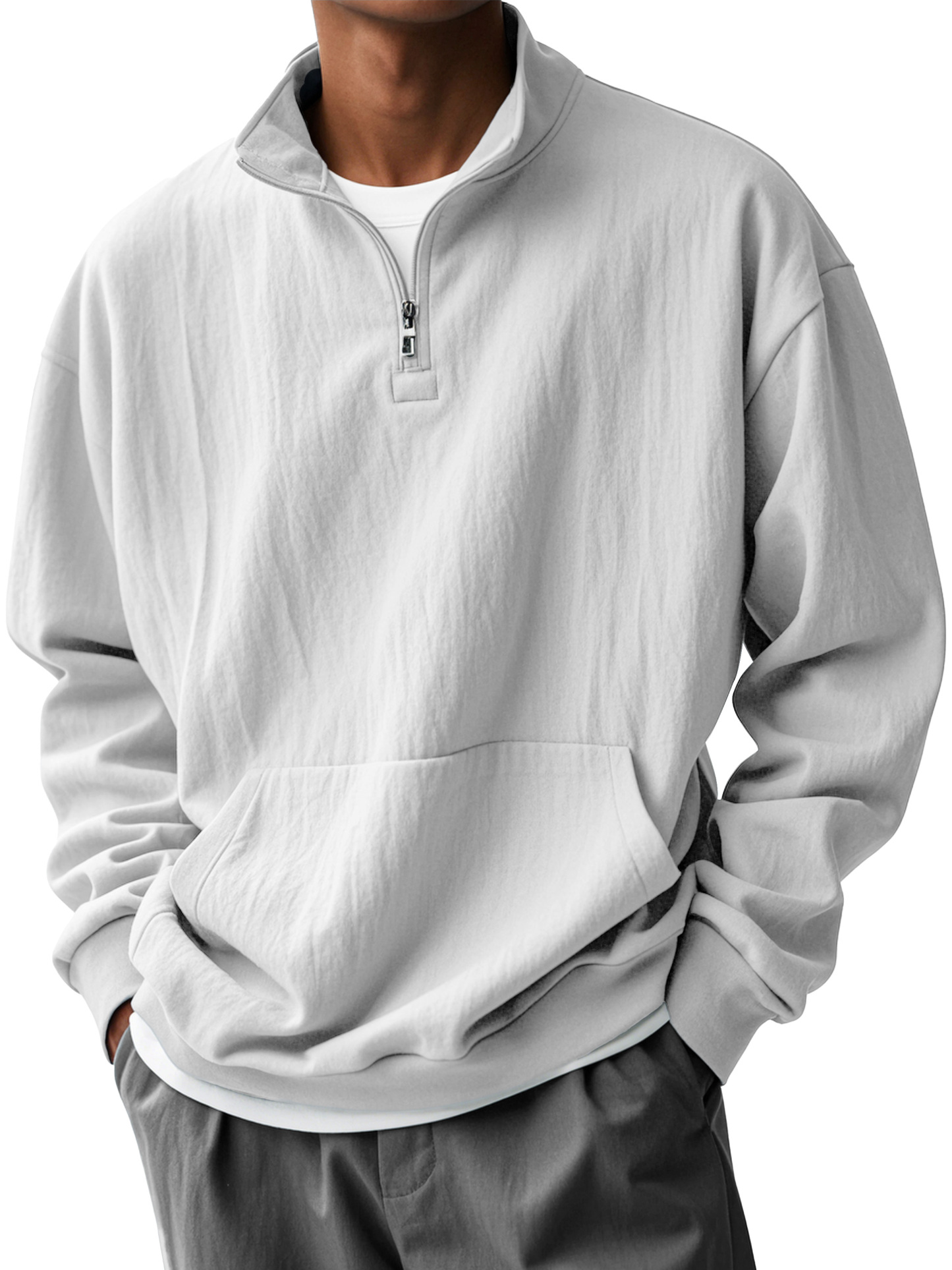 Men's Fashionable Half-Zip Pocket Stand Collar Sweatshirt