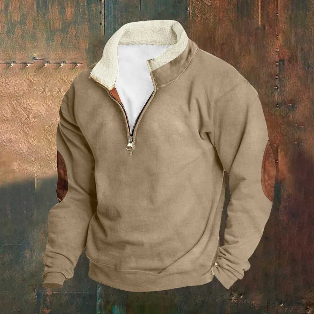 Men's Outdoor Vintage Stand Collar Long Sleeve Cashmere Sweatshirt