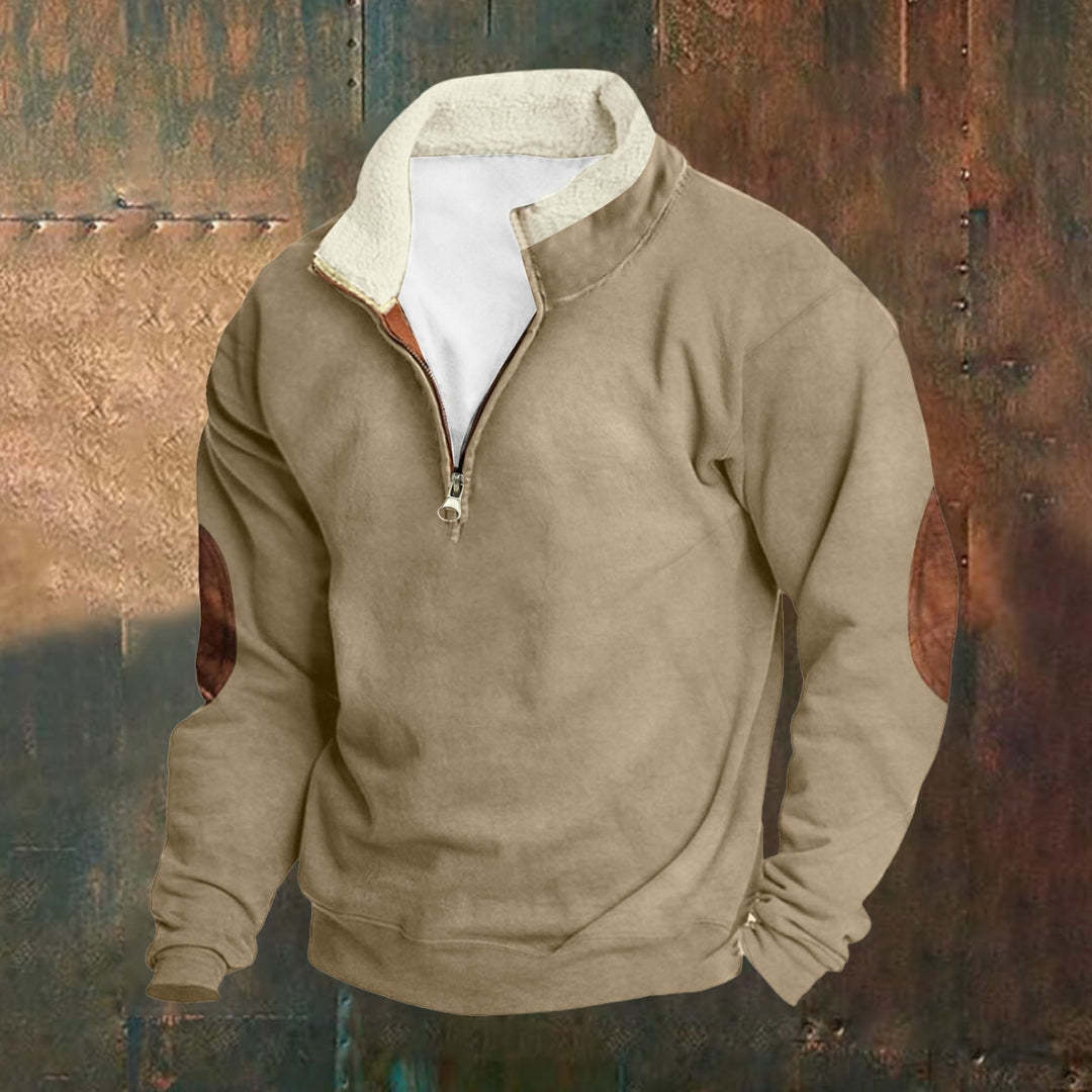 Men's Outdoor Vintage Stand Collar Long Sleeve Cashmere Sweatshirt