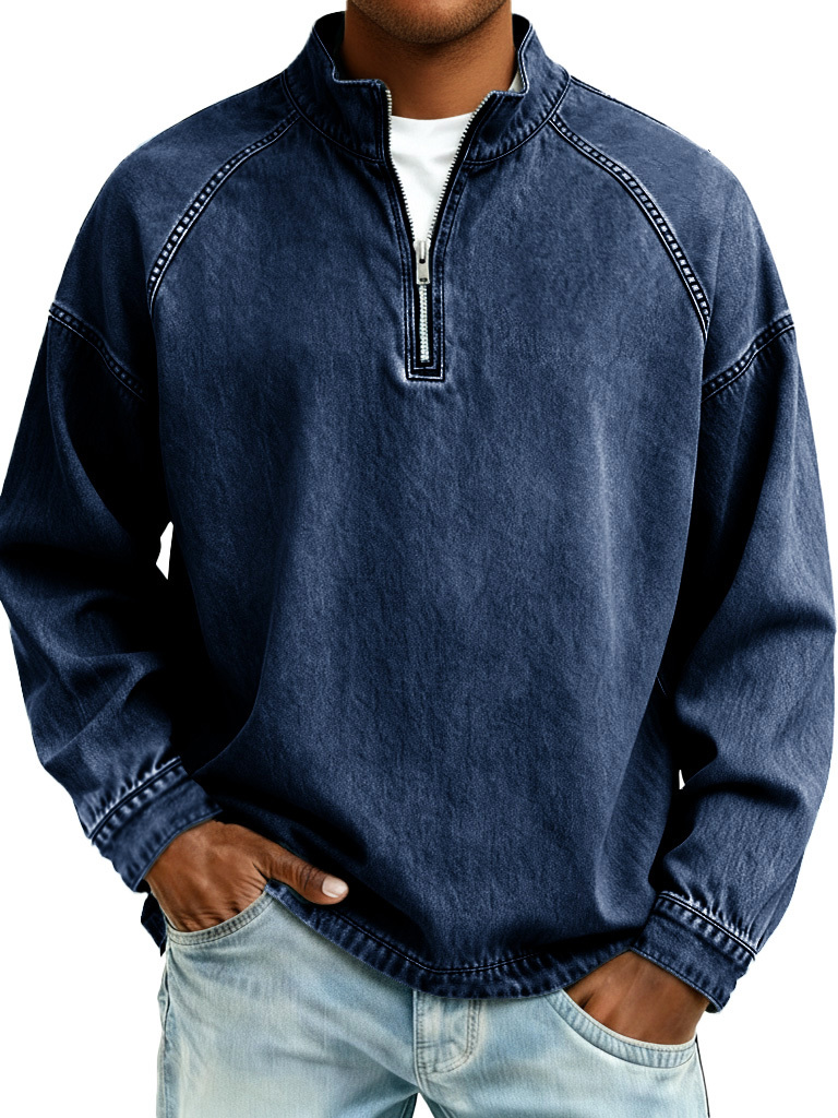 50% Off Today! - Men's Retro Fashion Distressed Raglan Sleeve Stand Collar Long-Sleeve Top