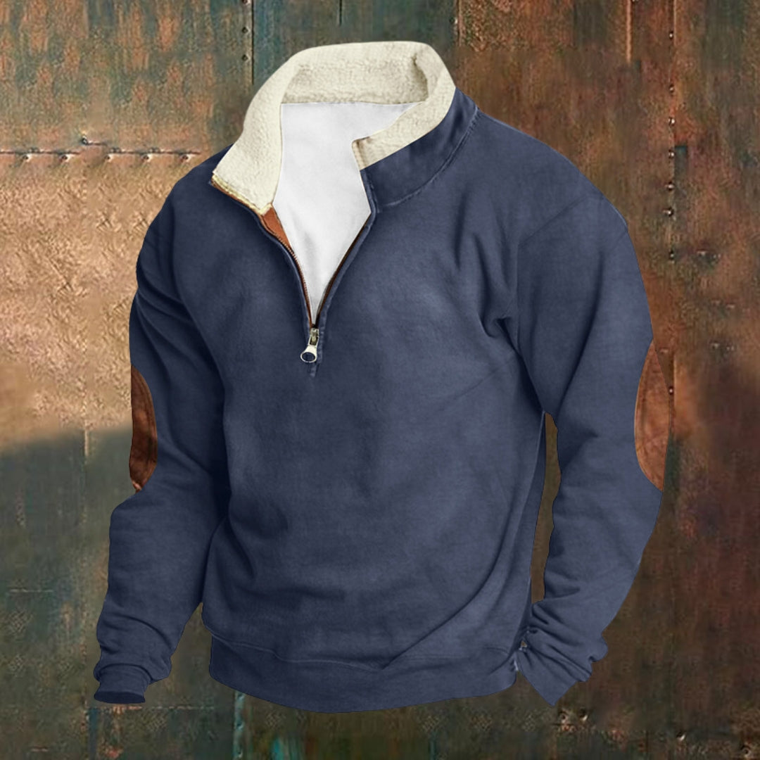 Men's Outdoor Vintage Stand Collar Long Sleeve Cashmere Sweatshirt