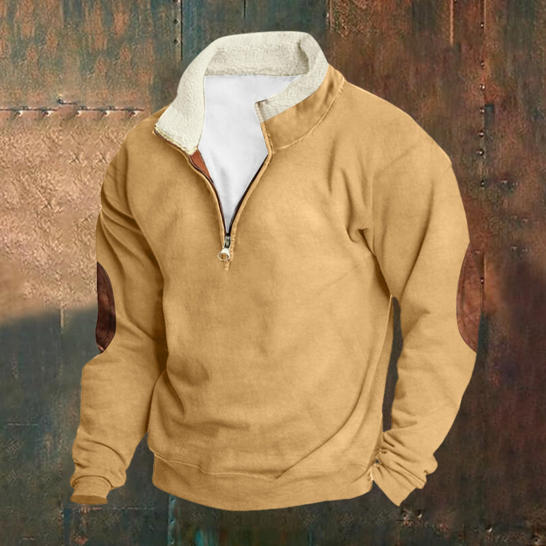 Men's Outdoor Vintage Stand Collar Long Sleeve Cashmere Sweatshirt