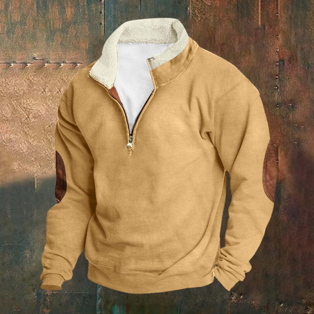 Men's Outdoor Vintage Stand Collar Long Sleeve Cashmere Sweatshirt