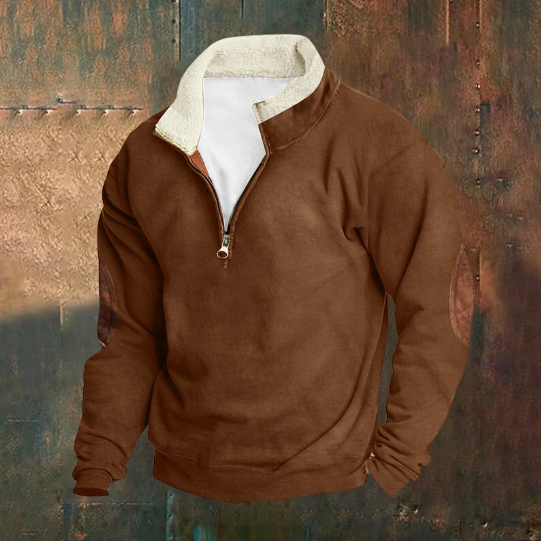 Men's Outdoor Vintage Stand Collar Long Sleeve Cashmere Sweatshirt