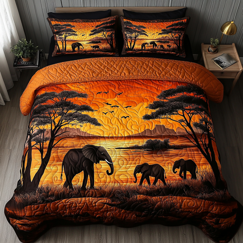 African 3-Piece Quilted Bedding Set NCU0VT171