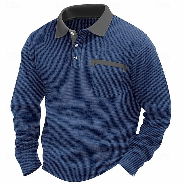 Men's Long Sleeve Waffle Polo Shirt Quarter
