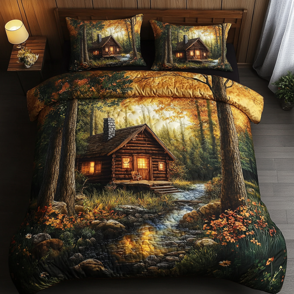 Forest Log Cabin 3-Piece Quilted Bedding Set NCU0DK3676