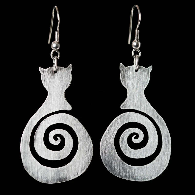 Vintage Cat Spiral Earrings