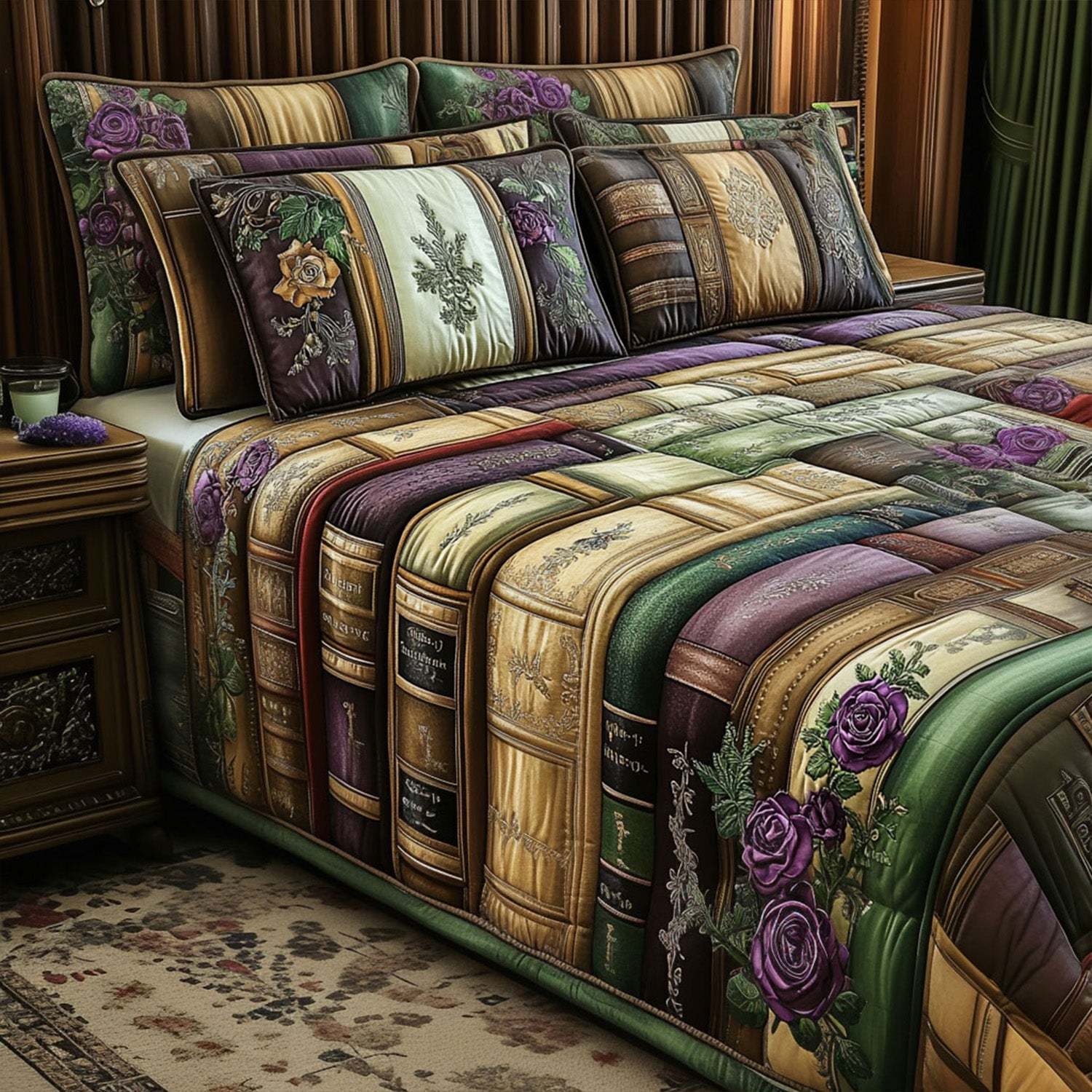 Vintage Books 3-Piece Quilted Bedding Set NCU0VT126