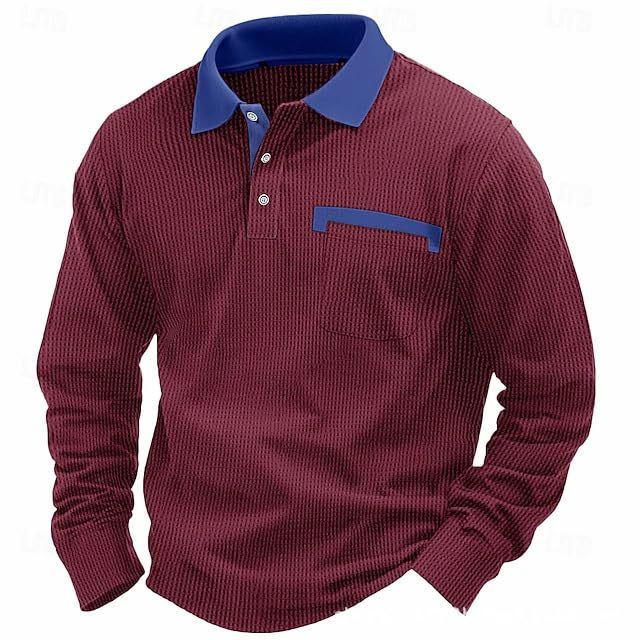 Men's Long Sleeve Waffle Polo Shirt Quarter