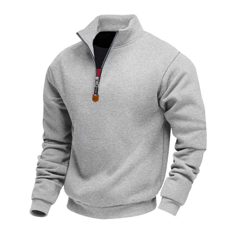 Men's solid color stand collar long sleeve half zip sports casual sweatshirt