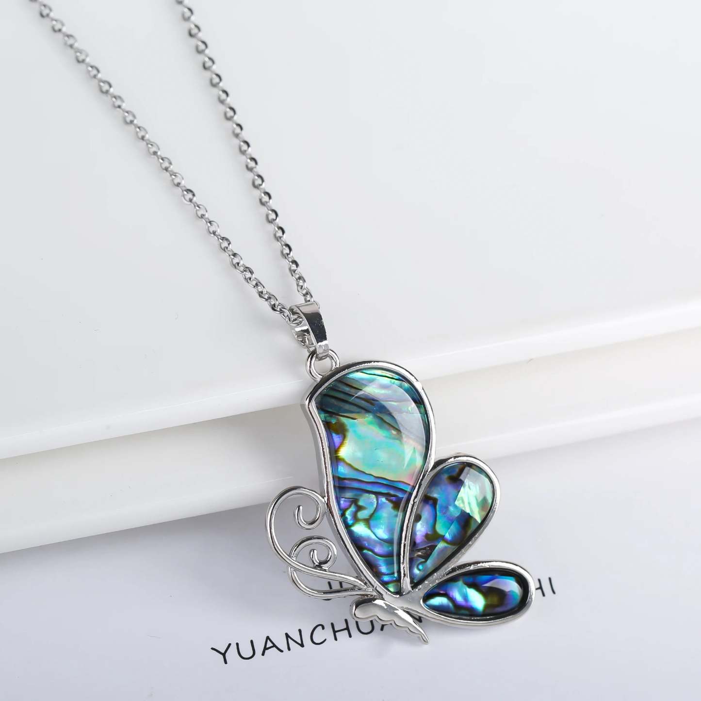 Natural Shell Butterfly Pendant Necklace